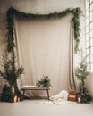 Simple and Clean Boho Christmas Studio Backdrop. Creative minimalist holiday background. Royalty Free Stock Photo