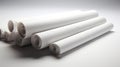 A simple and clean image of a stack of rolled up white papers on a white background. The papers are arranged in a