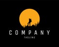 simple climber logo. a mountain climber appears with a stunning view of the evening sky.