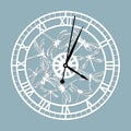 Simple clock face with roman numerals and dragonflies. Vector template for laser cut. Silhouette of dial isolated on Royalty Free Stock Photo