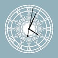 Simple clock face with roman numerals. Vector template for laser cut. Silhouette of dial isolated on gray background Royalty Free Stock Photo