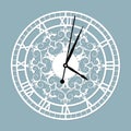 Simple clock face with roman numerals. Vector template for laser cut. Silhouette of dial isolated on gray background Royalty Free Stock Photo