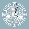 Simple clock face with roman numerals. Vector template for laser cut. Silhouette of dial isolated on gray background. Floral theme Royalty Free Stock Photo