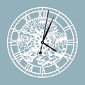 Simple clock face with roman numerals. Vector template for laser cut. Silhouette of dial isolated on gray background. Floral theme Royalty Free Stock Photo