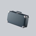 Simple close blue suitcase for travel with metal parts 3d render illustration.