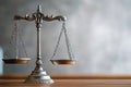 A simple close up of an ornate balance scale symbolizing justice and fairness set against blurred background intricate design Royalty Free Stock Photo
