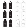 Simple clothing size labels set. Filled and outline style. Xs, s, m, l, xl, xxl symbols