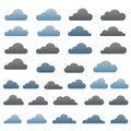 Simple cloud icons arranged in a grid pattern. Each row features clouds in varying Royalty Free Stock Photo