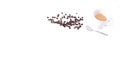 Simple coffee background, roasted coffee beans, cup of coffee an