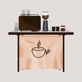 Simple Coffee Cart With Logo on Banner Vector Illustration