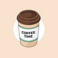 Simple coffee cup with coffee time vector outline illustration cartoon flat design Royalty Free Stock Photo