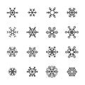 Simple collection of snowflake related line icons.