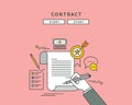 Simple color line flat design of contract, modern illustration