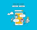 Simple color line flat design of online chat, modern illustration