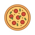 Simple Colored Pizza Icon or Logo with Colored Outline Vector Design. Flat Style, Cartoon Illustration Clipart. Pizza Graphic Royalty Free Stock Photo