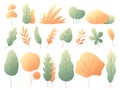 Simple colorful autumn leaves. Autumnal trees and bushes. Minimalistic yellow leaf flat vector set Royalty Free Stock Photo