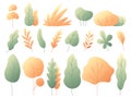 Simple colorful autumn leaves. Autumnal trees and bushes. Minimalistic yellow leaf flat vector set Royalty Free Stock Photo