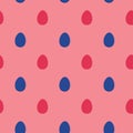 Simple colorful Easter seamless pattern on pink background. Various painted stylized tiny blue and pink eggs regular