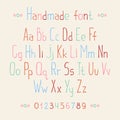 Simple colorful hand drawn font. Complete abc