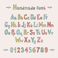 Simple colorful hand drawn font. Complete abc