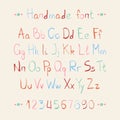 Simple colorful hand drawn font. Complete abc