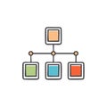 Simple colorful hierarchy chart diagram with connected boxes representing organization Royalty Free Stock Photo