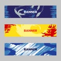 Simple colorful horizontal banners made of colored brush strokes and spots