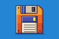 A simple, colorful illustration of a floppy disk with a blue background, emphasizing retro technology aesthetics Floppy disk Royalty Free Stock Photo