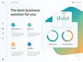 Simple colorful infographics design template. Circular element with 4 pictograms and text box. Four advantages for your business
