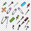 Simple Vector colorful vector doodle Breastpin, push pin,  nail and needle at transparent effect background Royalty Free Stock Photo
