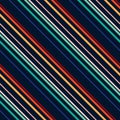 Simple colorful vector stripes seamless pattern with thin diagonal lines Royalty Free Stock Photo