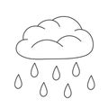 Simple coloring page. Cute raining cloud. Vector black and white coloring page.