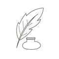 Simple coloring page. Inkpot and feather. Cartoon style vector illustration Royalty Free Stock Photo