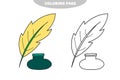 Simple coloring page. Inkpot and feather. Cartoon style vector illustration