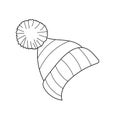 Simple coloring page. Outline of cartoon cute woolen knitted hat.