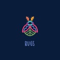 Simple colourful lines bug. Vector logo template