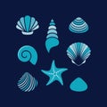 Simple colourful vector sea shells and starfish