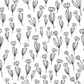 Simple combinable seamless patterns. tulip flower botanical floral hand drawn lineart elements dots spots, monochrome black and