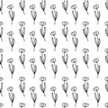 Simple combinable seamless patterns. tulip flower botanical floral hand drawn lineart elements dots spots, monochrome black and