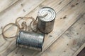 Simple Communication Device Made of Old Tin Can. Royalty Free Stock Photo