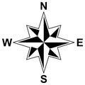 Simple Compass rose vector symbol for marine or nautical navigation and also for including in a map on a isolated white background