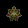Simple composition of abstract flower with mandala shape and black background