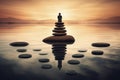 A simple composition of balanced rocks invites peaceful contemplation in a zen garden. Ai generated