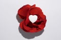 Simple Concept To Express Love. A Red Rose And A White Heart On White Background.