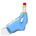 Simple Conceptual Hand Draw Sketch Vector, doctor hand holding plastic testing tube, Isolated on White