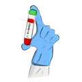 Simple Conceptual Hand Draw Sketch Vector, doctor hand holding plastic testing tube, Isolated on White