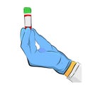 Simple Conceptual Hand Draw Sketch Vector, doctor hand holding plastic testing tube, Isolated on White