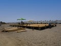 Simple construction of the foundations of a restaurant on the beach. Albania