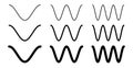 Simple cosine of x function graph. Wave with one, two and three periods, 3 stroke weight versions.