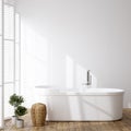Simple cozy bathroom interior background, wall mockup Royalty Free Stock Photo